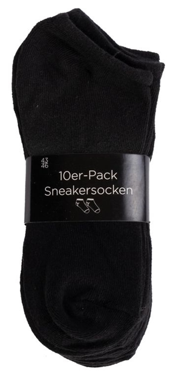 Footies - 10 par sorte ankel strømper - Str. 43-46 - Smarte unisex strømper