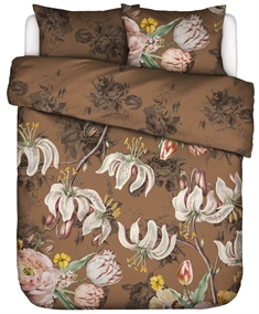 Dobbelt blomstret sengetøj 200x200 cm - Aimee Cafe Noir - Vendbart i 100% bomuldssatin - Essenza sengetøj
