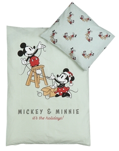 Jule sengetøj til baby 70x100 cm  - 100% blødt bomuld - Mickey og Minnie - Julemotiv i mintgrøn  