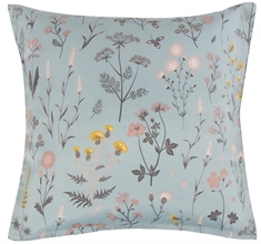 Pudebetræk 60x63 cm - Blåt blomstret hovedpude betræk i polycotton - Borg Living