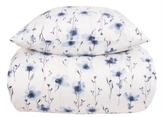 Sengetøj 200x200 cm - Flower blue flonel sengetøj - Blomstret sengesæt - 100% bomuldsflonel - By Night
