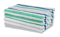 Strandhåndklæde - 100x200 cm - Stribet blå og grøn - 100% Blødt bomuld - Borg Living