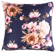 Pudebetræk 60x63 cm - Dark blue flower - 2 i 1 design - Hovedpudebetræk i 100% bomuldssatin 