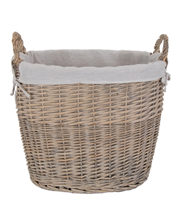 Fletkurv med hank - 41x50x36 cm - Stor rattan kurv med stof foer 